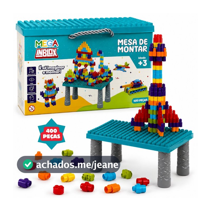 Mesa de Montar Infantil Blocos 400 Peças Com Box Criatividade Sem Limites