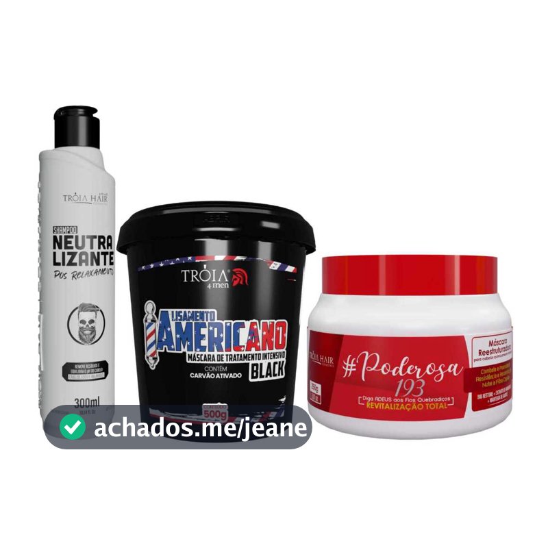 Kit Alisamento Americano Black– Tróia Hair 4Man (500g + 300ml + 250g)