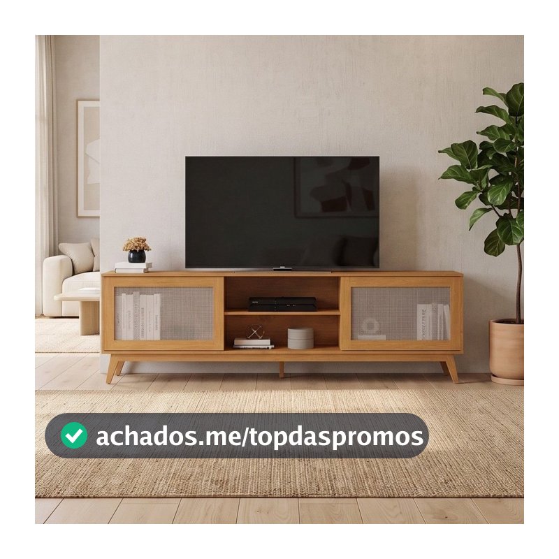 Rack para TV até 75 Polegadas MDF 218cm Pés em Madeira Maciça Denver Yescasa Marrom Nature