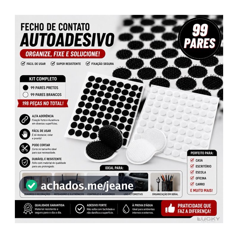 99 Pares Velcro Adesivo Redondo 1cm Fecho de Contato para Artesanato e Papelaria