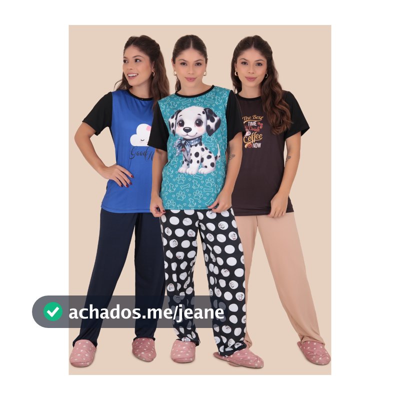 Kit 3 Pijamas Manga Curta Virginia Coleção Calça E Blusa Manga Curta