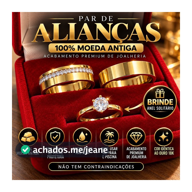 Par de alianças de casamento 4mm cravejada moeda antiga + anel solitário 100% em moeda cor de ouro 18k