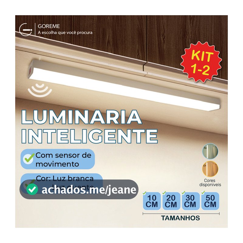 Smart Luminária Inteligente Ultra LED com sensor de movimento sem fio e Recarregável USB fino barra 10/20/30/50cm