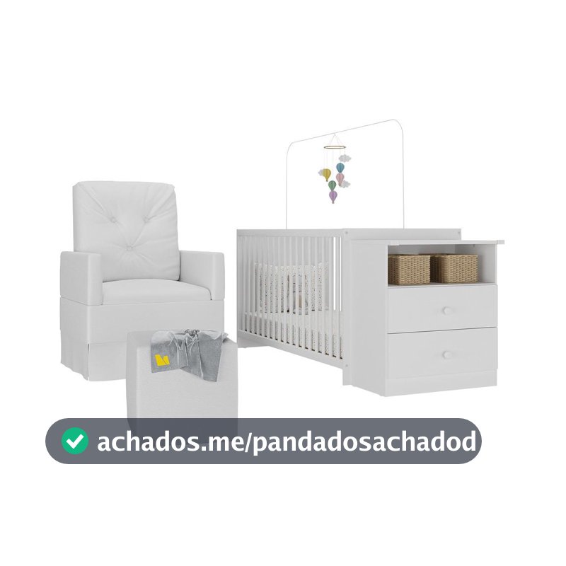 Berço Cômoda com Poltrona de Amamentação e Puff Meu Bebê Multimóveis MP4084