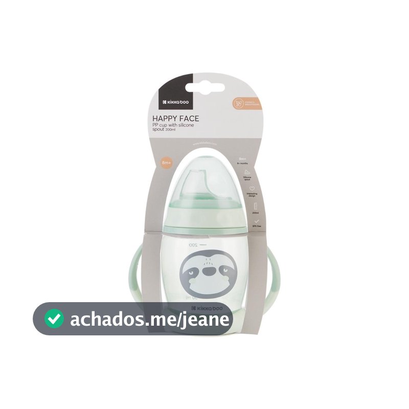 Copo Transição com Bico de Silicone Happy Face Mint 200ml KikkaBoo