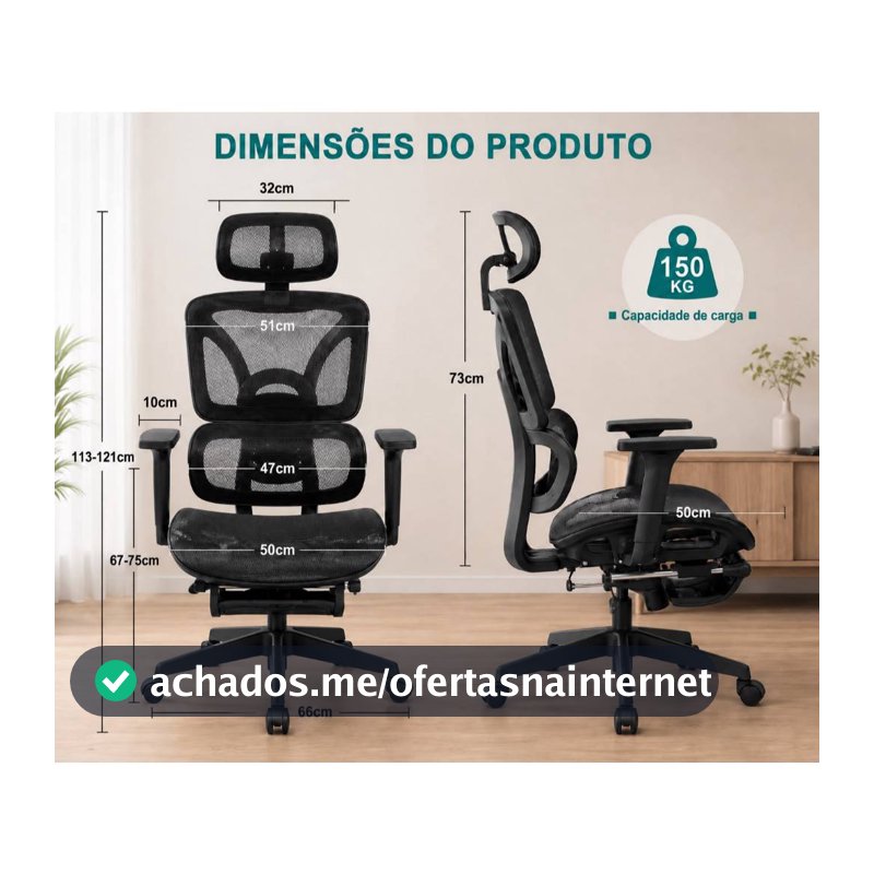 Cadeira Presidente Ergonomica Escritorio Mesh Reclinavel Com Apoio De Pes Retratil E Apoio De Cabeça