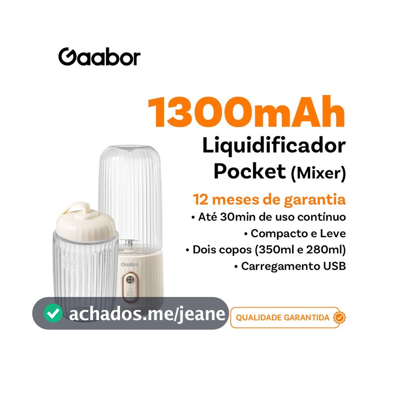 Gaabor Espremedor de frutas Mini portátil USB de bolso 350 ml + 280 ml 4 lâminas FP03T-WH01A