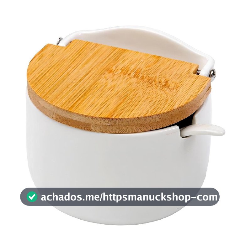 Saleiro De Mesa Em Cerâmica Tampa De Madeira Bianco Lyor