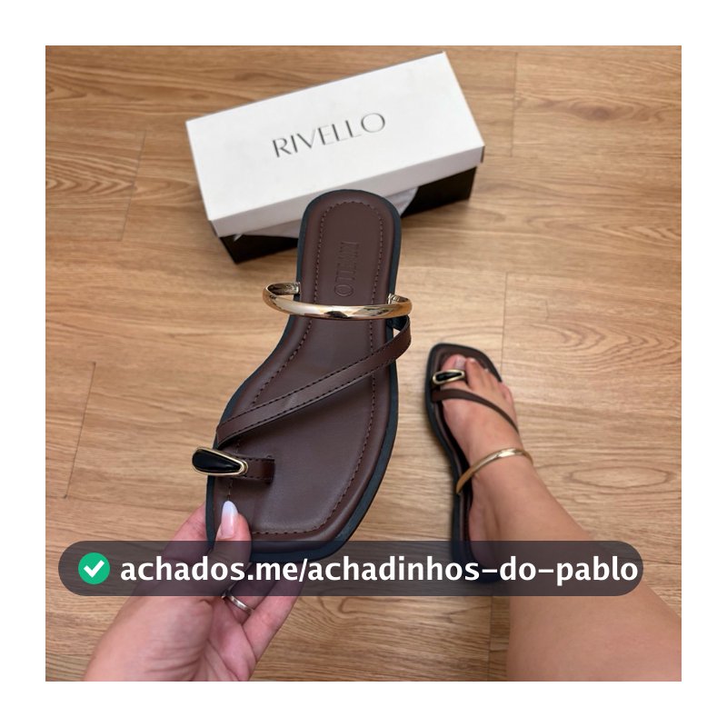 Sandália Rasteira Feminina Minimalista com Detalhe Metal Confortável Elegante Leve Rivello