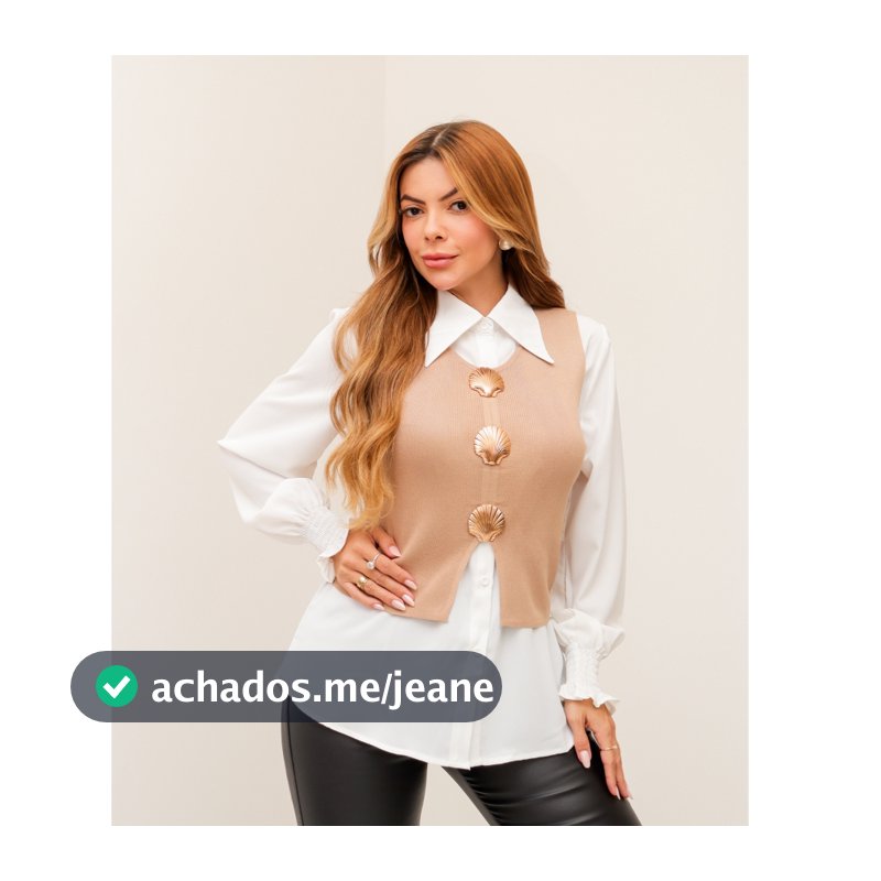 Colete Blusa Feminina Tricot Regata Botões  Modal Elegante Casual 3RD SD1904