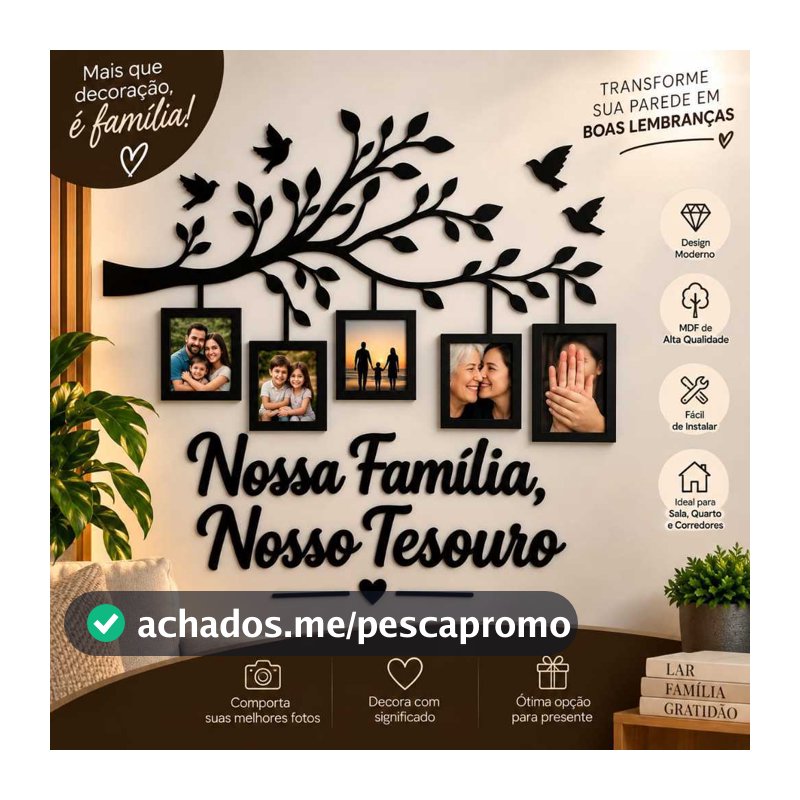 Quadro Decorativo em MDF 10x15– Árvore com Molduras para Fotos de Família