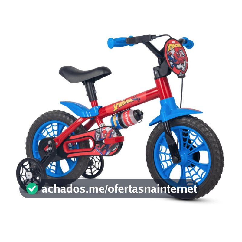 Bicicleta Infantil SPIDER MAN Aro 12 com Rodinhas de Equilíbrio Garrafinha de Água Nathor