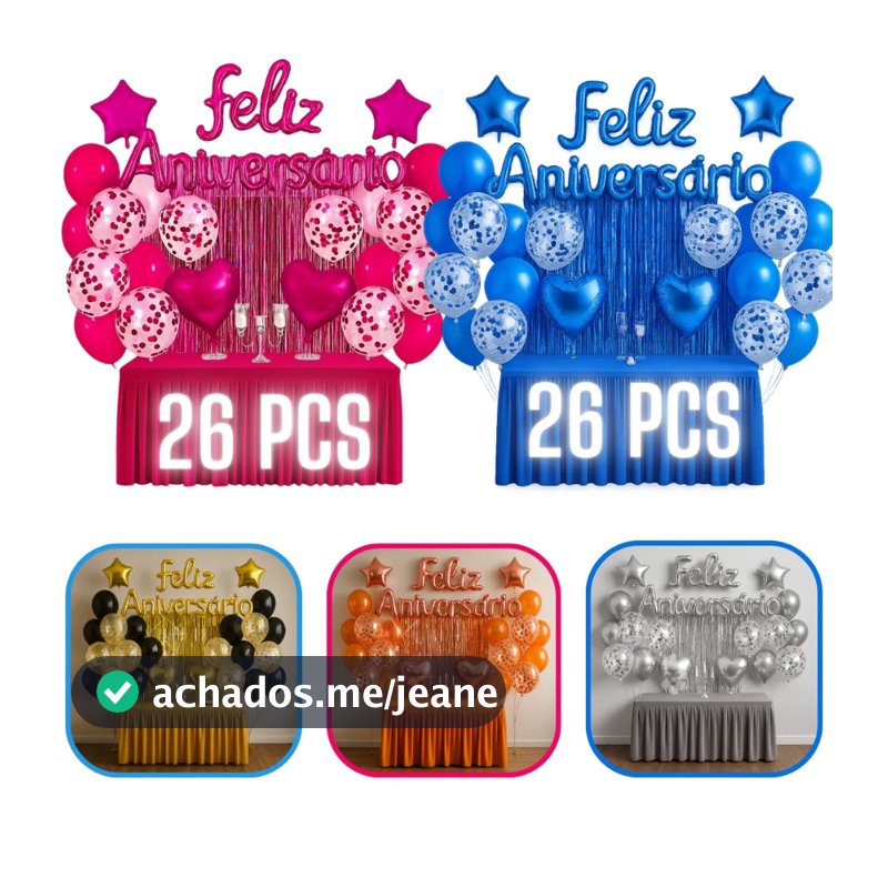 Kit 26 Pcs Balão Feliz Aniversario Cortinas Bexigas Festa Decoração Enfeite Happy Birthday