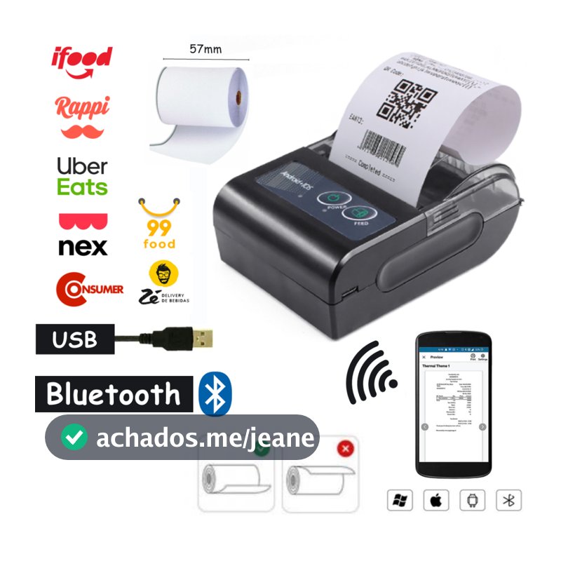 Mini Impressora Térmica POS 58mm Sem Fio Bluetooth Android ios Pronta Entrega