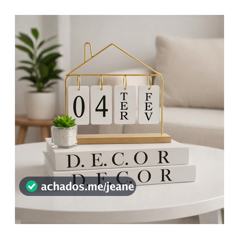 Calendário de Mesa Decorativo com Plaquinhas Preto Dourado Permanente Escritório Clínica