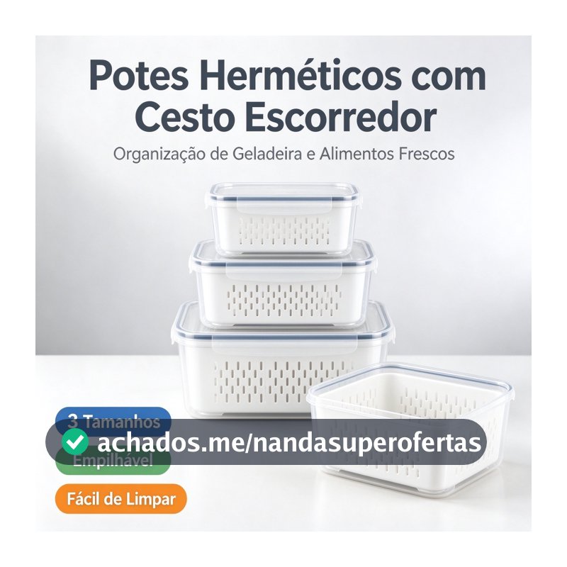 Kit 3 Organizadores Geladeira 850ML/1750ML/3300ML  Alimentos Vegetais