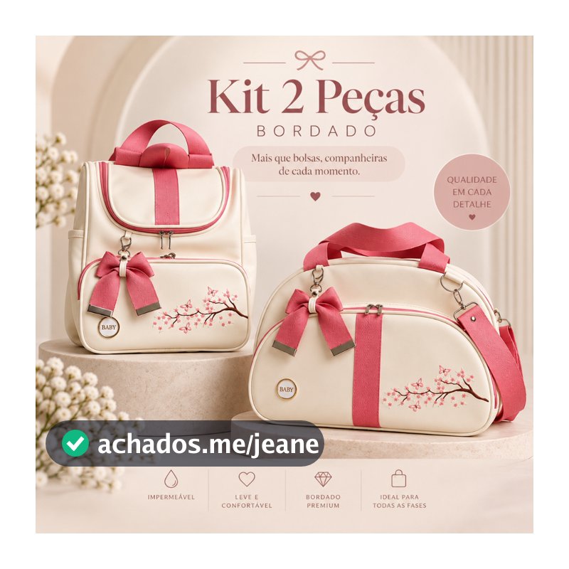 Bolsa Maternidade kit 2 peças menina e menino mala e mochila multifunção impermeável com bordado de flores e leãozinho
