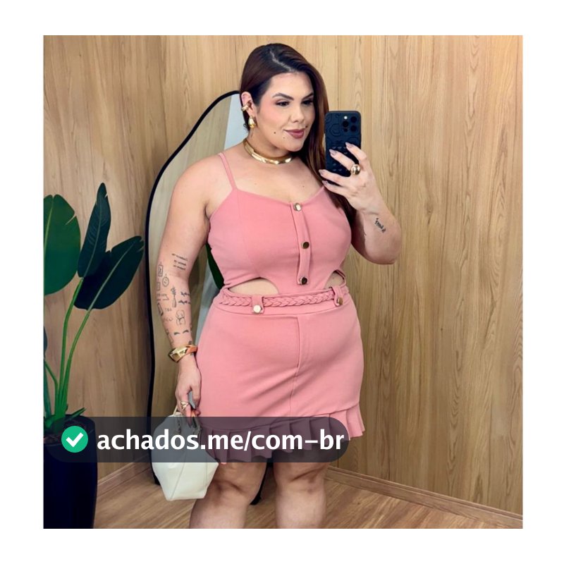 Macaquinho Feminino Plus Size Short Saia Macacão de Alça Curve Elegante Casual