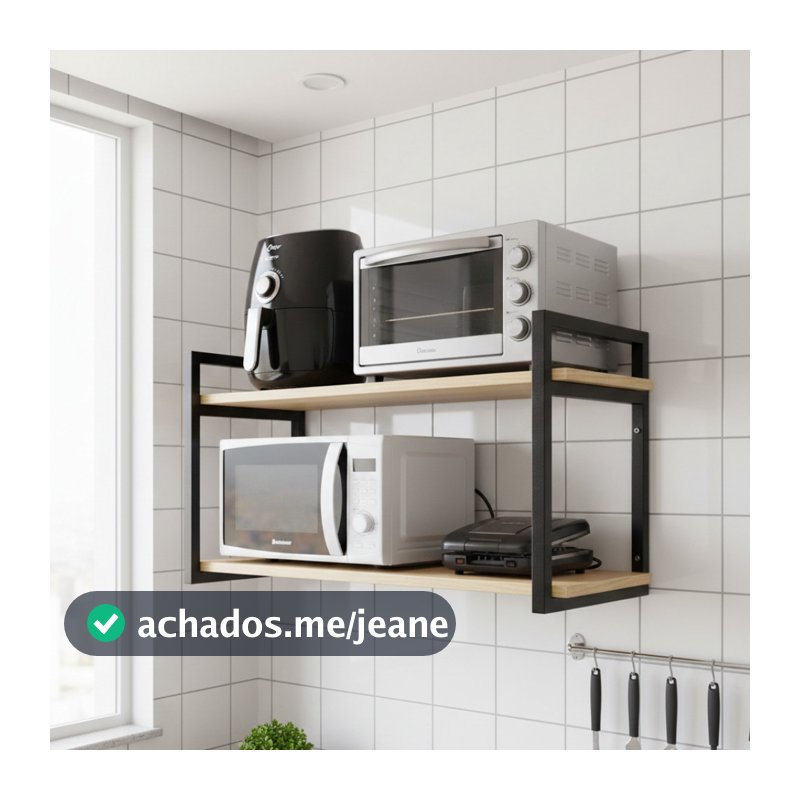 Prateleira de Parede 80cm Suporte Microondas Forno Air frier Nicho Industrial- Metalon Madeira Pinus
