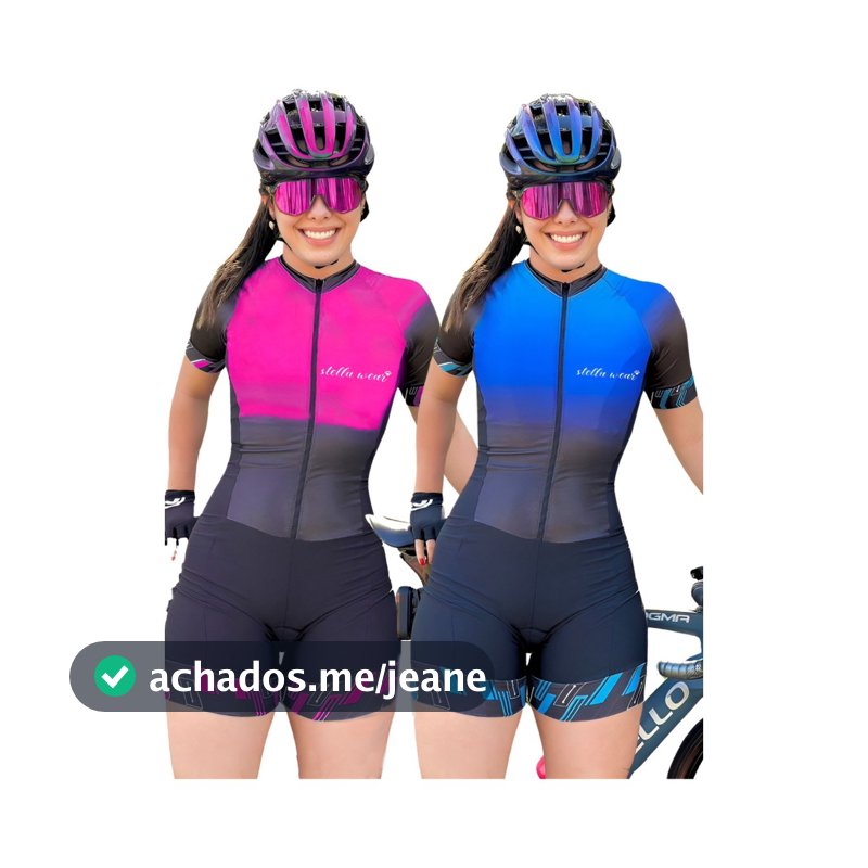 Macaquinho Ciclismo Feminino Profissional Gel Acolchoado UV Proteção MTB Speed Rosa Pink e Azul