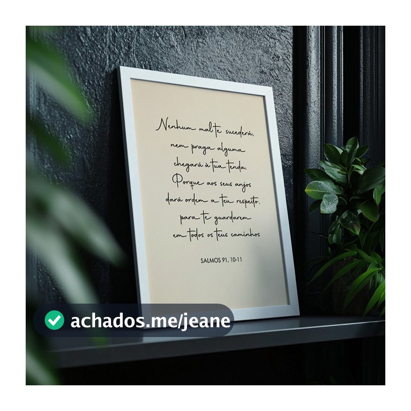 Quadro Moldura Salmos 91 Letra Cursiva Bege Versículo Bíblico Nenhum Mal Te Sucederá Fé Esperança Proteção Amor Oração