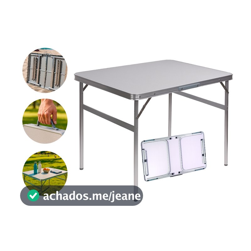Mesa Alumínio Camping 90x60 CM Domus Vita Pescaria Acampamento Vira Maleta Cor Branco Pés Dobrável