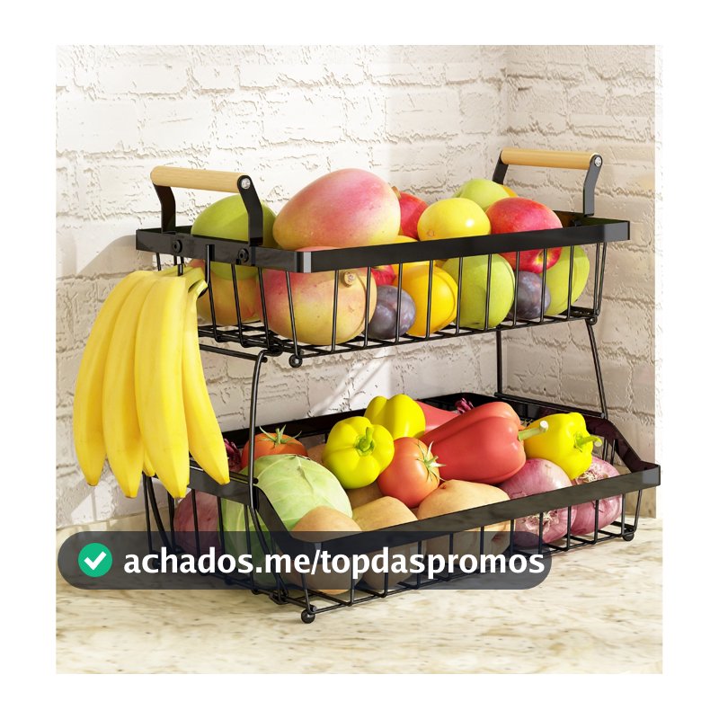 Fruteira de Mesa Organizador De Frutas, Cesto de Frutas de Metalde 2 Níveis, Cesta de Armazenamento de Frutas com Alça
