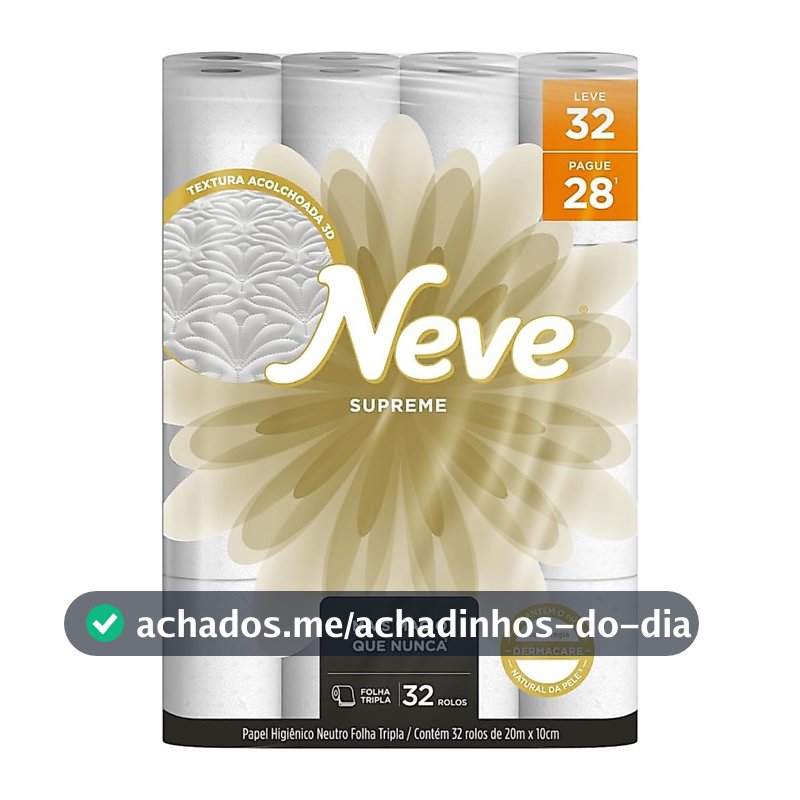PAPEL HIGIENICO NEVE SUPREME FOLHA TRIPLA LEVE 32 PAGUE 28