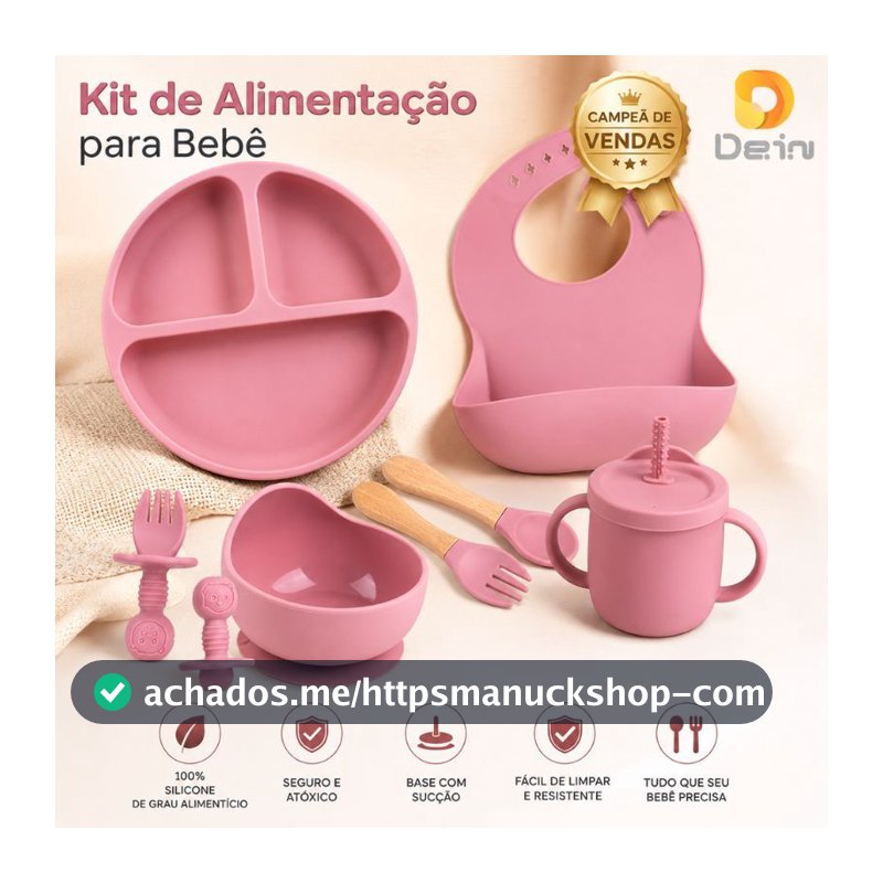 Kit de Alimentação para Bebê de Silicone 8 e 6 Peças Infantil Ventosa Canudo Colher Babador Garfo