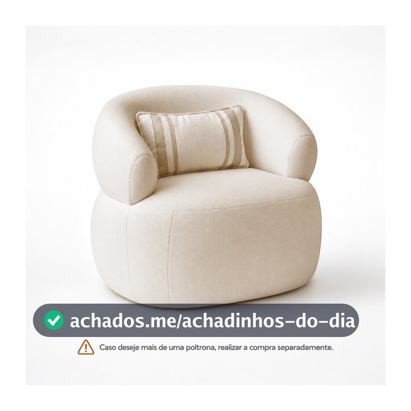 Poltrona Serena Orgânica Bouclê Off White com Almofada Sofisticada e Confortável para Sala de Estar – AV