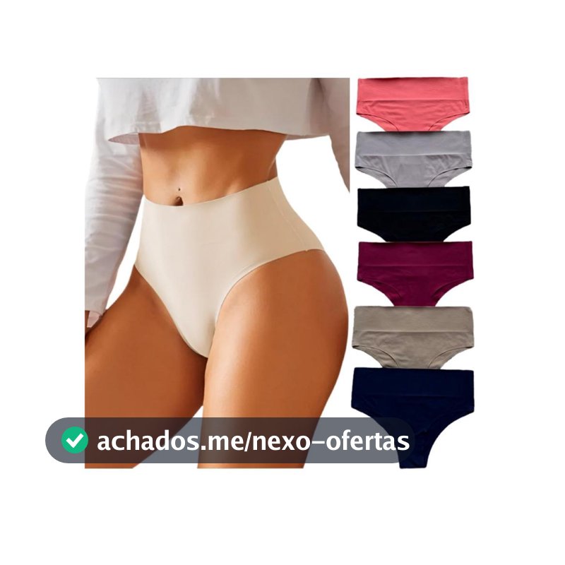 6 Calcinhas Feminina Lipo Modeladora Reforçada Sem Costura Cos Alto Segura Barriga Moda Intima P-GG
