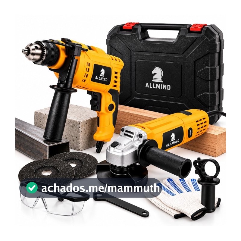 Kit Lixadeira Esmerilhadeira Angular Furadeira de Impacto 10mm e Maleta de Transporte Com Acessórios