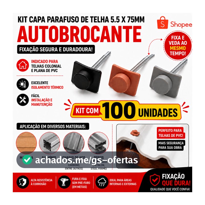Kit Capa Parafuso Telha 5.5 x 75mm Auto Brocante 100 Peças