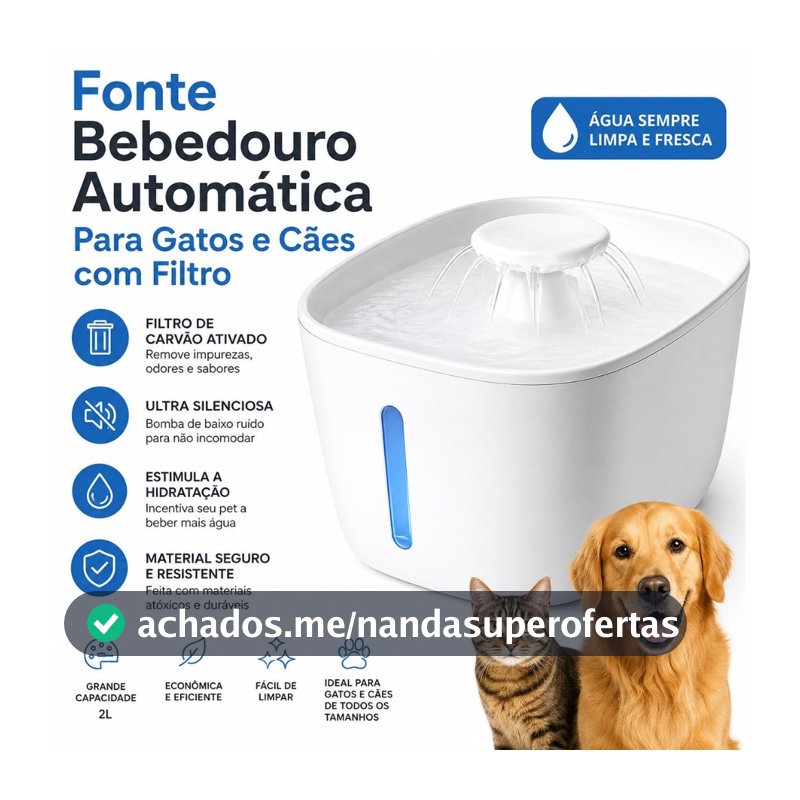 Fonte Bebedouro Automático Para Gatos e Cães Com Filtro Água Circulante 3L Silenciosa