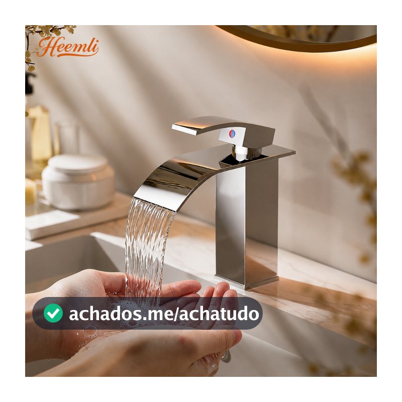 Heemli Torneira Cascata para Banheiro Inox Quadrada Baixa Misturador Preta Cromada
