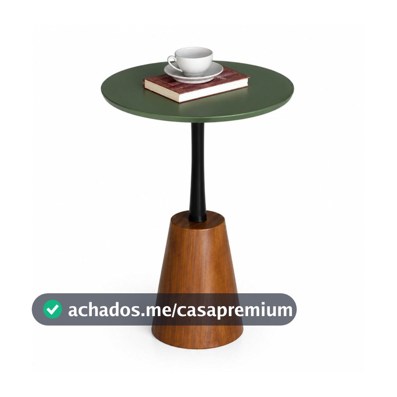 Mesa Lateral Base Cone Elegante Madeira Maciça Alto Padrão Verde
