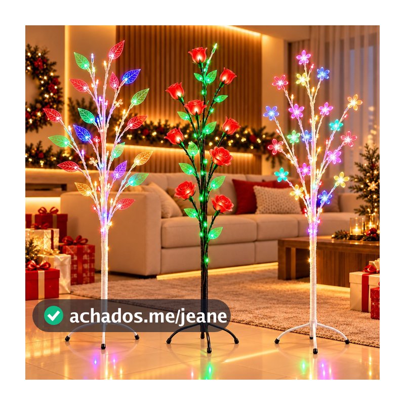 Árvore Led Decoração Iluminada Flores Rosas Folhas Coloridas Natal Casa Festa