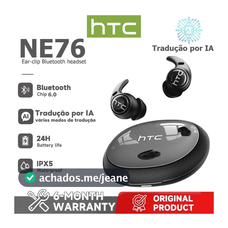 HTC NE76 AI Tradução Fone de ouvido intra-auricular Tradução em tempo Real TWS Business Bluetooth Headset Bluetooth 6.0