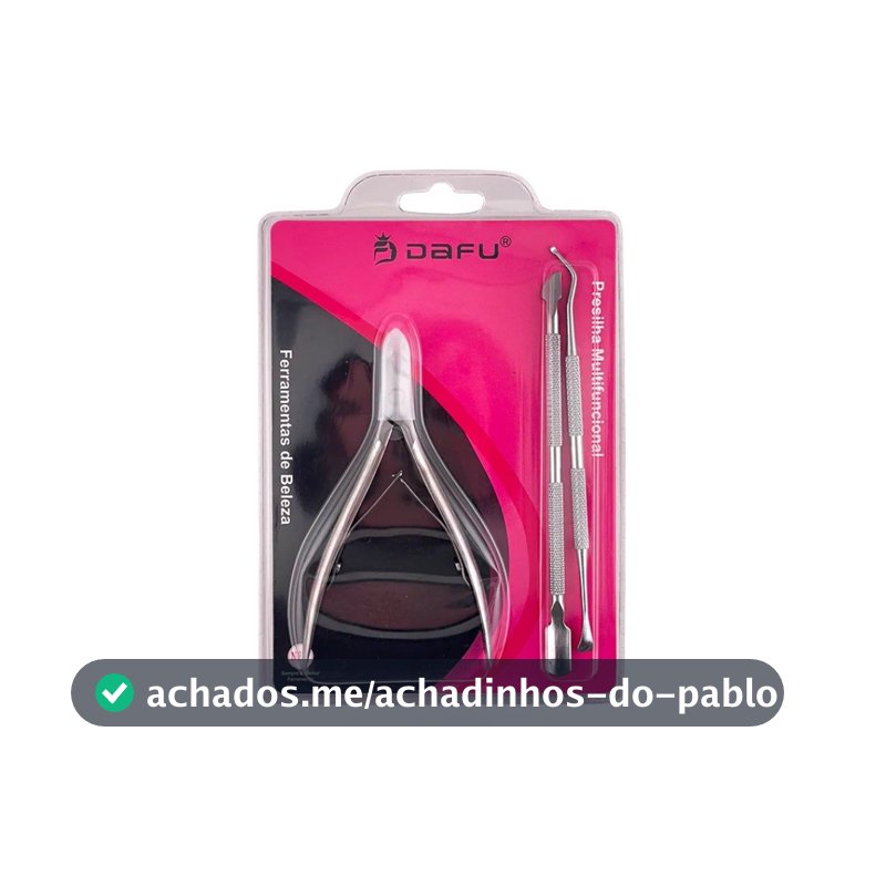 Alicate de Unha Profissional Dafu Aco Inox + Espatula Dupla Empurrador de Cuticula Kit Manicure