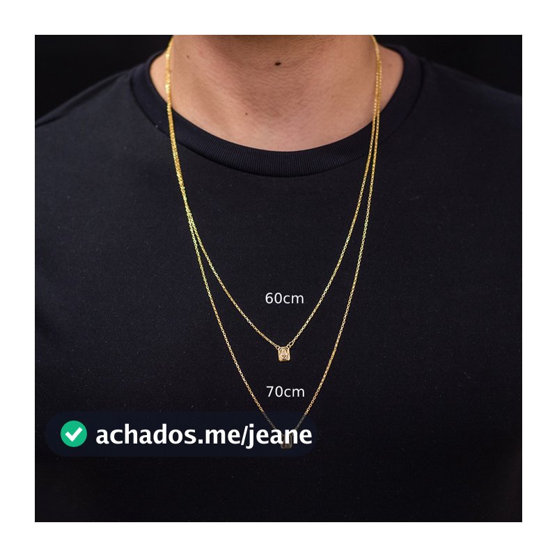 Corrente Escapulário Cartie Masculino de Nossa Senhora Aparecida com Plaquinha de Jesus Banhado Ouro 18k