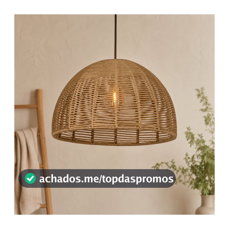 Pendente Luminária Meia Lua Grande Corda Náutica 40x25 +fio