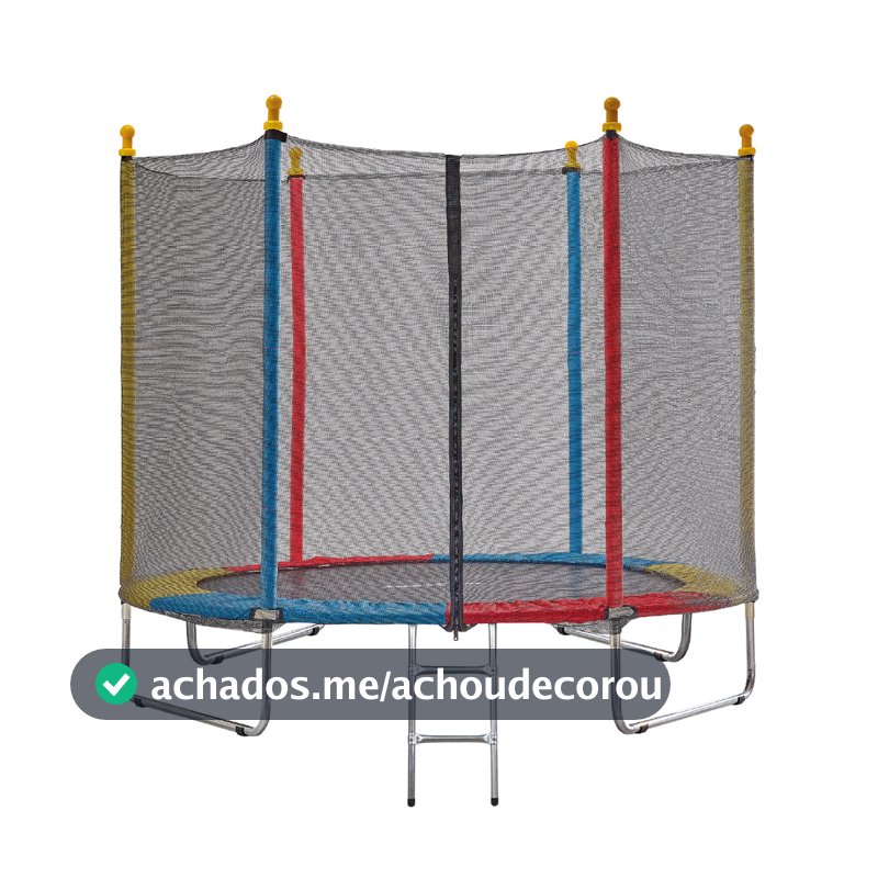 Cama Elástica JustFun Infantil 2,44M Pula Pula Trampolim com Escada Rede de Proteção Colorida Externa Suporta 150KG