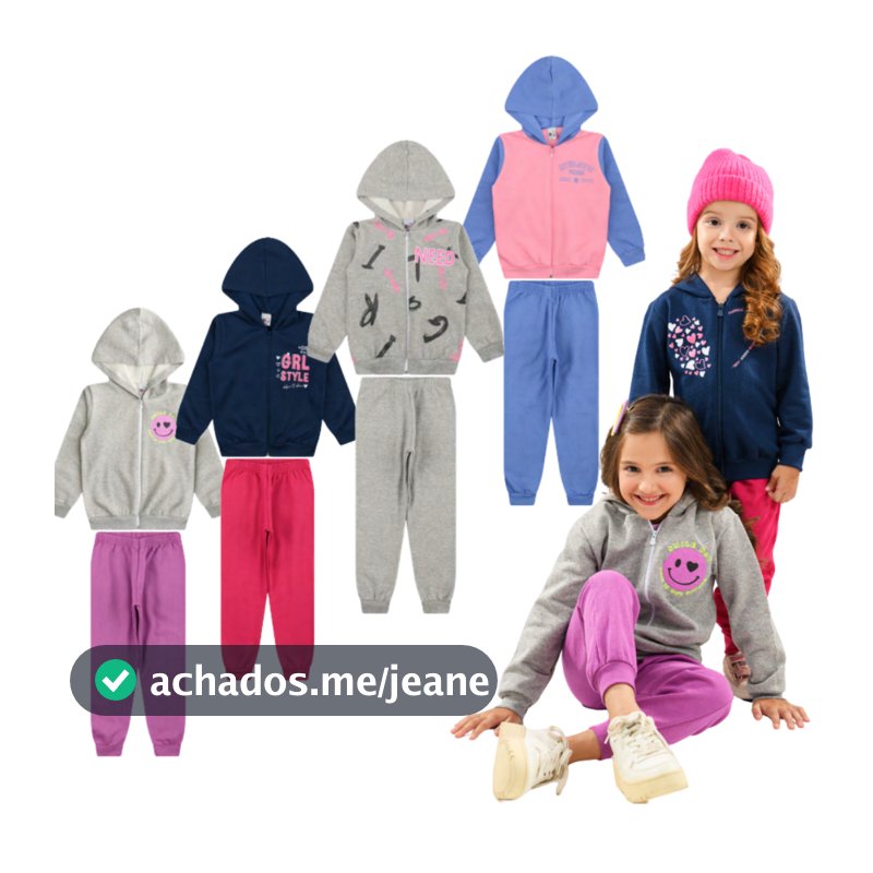 Kit 3 conjuntos Moletom capuz peluciado feminino tam 1 ao 14 anos