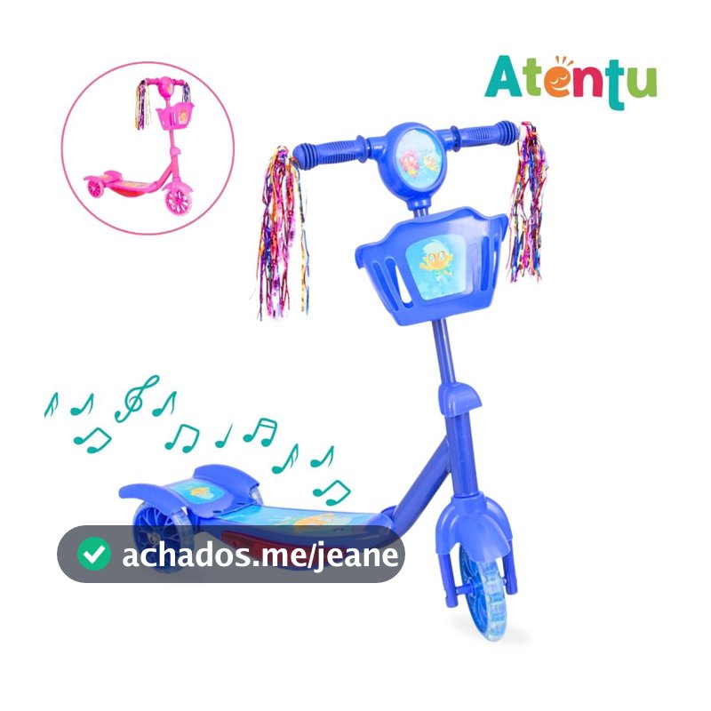 Patinete Infantil 3 Rodas com Led Som e Cesta Menino Menina
