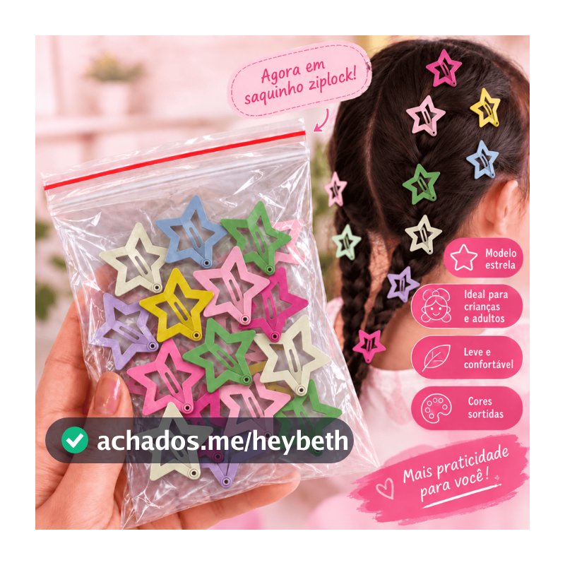 Presilhas Estrela Colorida Tic Tac Cores Sortidas Infantil Prendedores Cabelo Menina Grampos Estrelinhas Clip Xuxinha