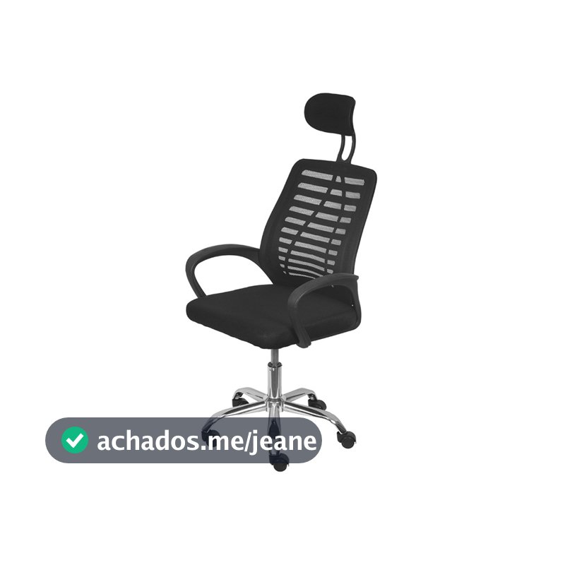 Cadeira de Escritório Giratória Boxbit Viena Alta em Tela Preta com Encosto para Cabeça Base Cromada