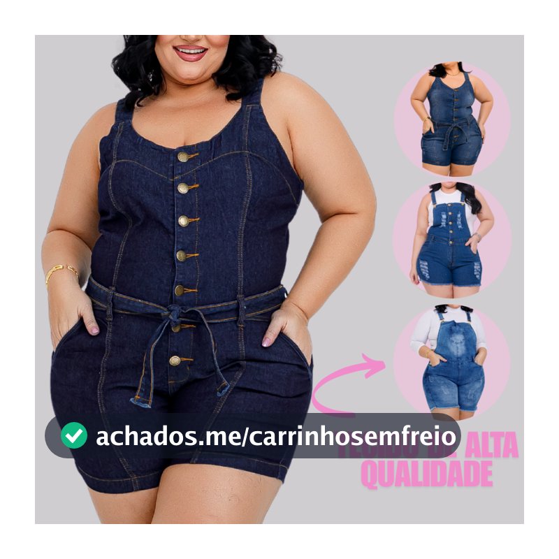 Jardineira Short Macaquinho Jeans Plus Size Feminina Lycra