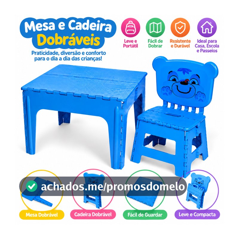 Kit Mesa Infantil Dobrável Banqueta Encosto Arqplast Criança Brinquedo