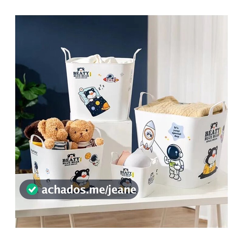 Balde multifuncional e para organização de brinquedos com estampa de universo divertido