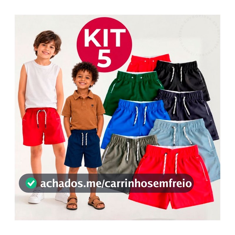 Short Bermuda Infantil Juvenil Tactel Menino Praia Com Bolso  Premium Escola Lazer